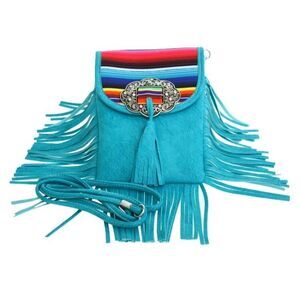 Turquoise Fringe Crossbody Shoulder Bag with Strap Tassel Messenger Handbag